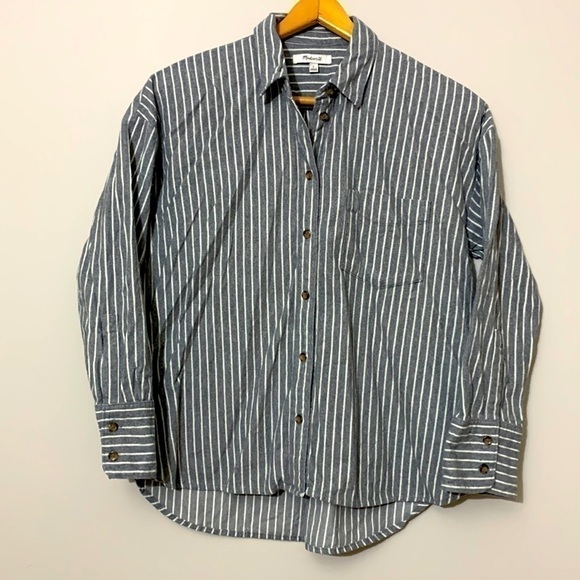 Madewell Tops - Madewell 100% Cotton Gray White Striped Button Down Shirt